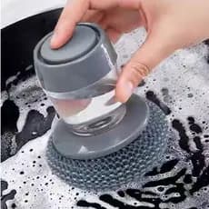 Escova de Louça com Dispenser de Detergente Aço Inox Esponja para Panela Fogão Cozinha Cabeça Refil
