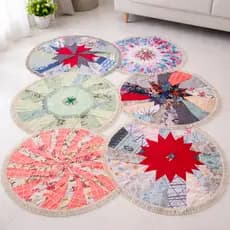 Kit com 3 Tapetes Artesanais Redondos 60cm | Tapete de Retalho com Bico | Decoração Casa