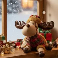 Rena Deitada com Cachecol Enfeite Natal Decorativo Arvore Janela Decoração