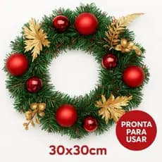 Guirlanda de Natal Premium 30x30 Luxo Vermelho Dourado Decoração de Porta Lareira e Mesa Festas