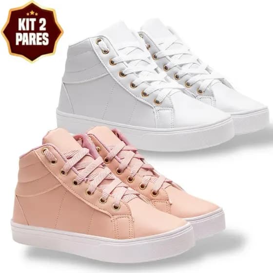Kit 2 Pares Botinha Coturno Cano Curto Casual Feminina Moderna Minimalista - Promoção Envio Imediato