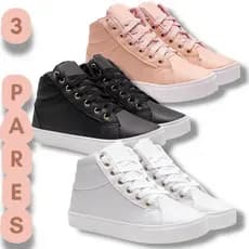 Kit 3 Pares Botinha Feminina Cano Médio Casual Moderno Leve Envio Rápido Promoção