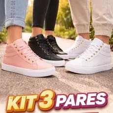 Kit 3 Pares Botinha Tênis Feminina Atacado Envio Imediato Dia a Dia Promoção Envio Imediato