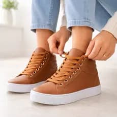 Tênis Feminino Botinha Casual Básico Cano Alto Médio Confortável Couro Sintético Blogueira