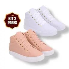 Kit 2 Pares Tenis Botinha Feminino Basico Star Casual Confortavel Cano Alto K2BOT
