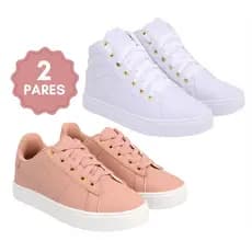 Kit 2 Pares tênis e botinha cano alto feminino casual básico promoção
