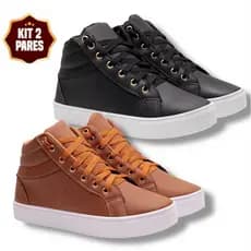 Kit 2 Pares Botinha Casual Feminina Bota Tenis Cano Alto Medio Academia - Promoção Envio Imediato