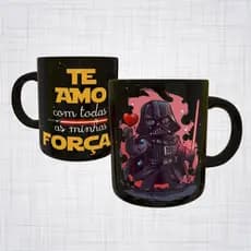 Caneca Porcelana Preta Dia dos Namorados Star Wars darth vader te amo com toda a minha força