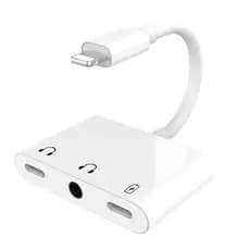 Cabo Adaptador 3 em 1 iPhone Lightning Entrada Fone Duplo Branco - Carregador e Fone de Ouvido