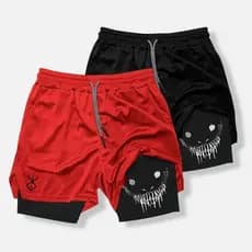 Shorts Bermuda Masculino Dry Fit Compressão Skinny para Esportes Treino Academia Com Estampa Berserk Smile