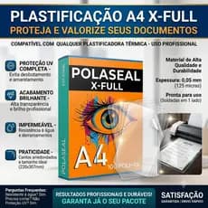 Plástico para Plastificação Polaseal A4 com 100 Folhas 125 Micras 220 x 307 mm 0,05 mm Documentos