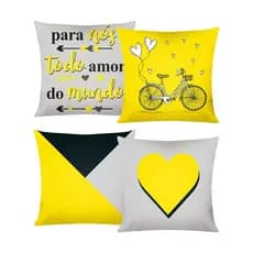 Kit 04 Capas De Almofada 42x42 De Luxo Estampa Bicicleta Amarela