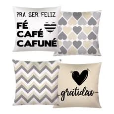 Kit 04 Capa de Almofada 42cm x 42cm Digital Estampa Pra ser Feliz