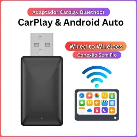 Adaptador Carplay com Conexão Bluetooth Para Multimidia Carro Sem Fio 2 em 1 Automático