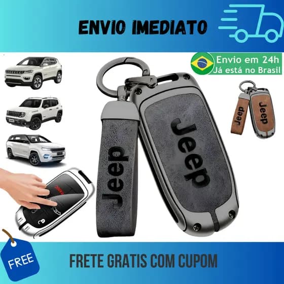 Capa Chave Carro Premium Metal Couro Para Jeep Renegade Compass Grand Cherokee Commander Chaveiro