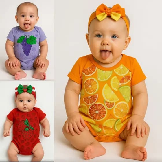 Body Personagens Frutas Abacaxi Maça Morango Melancia Banana Bebê