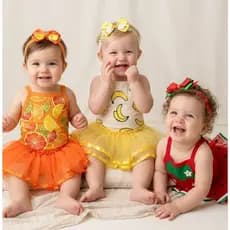 Kit Body Regata Frutinhas Com Faixinha E Saia Tule Tutu Bebe Lindo