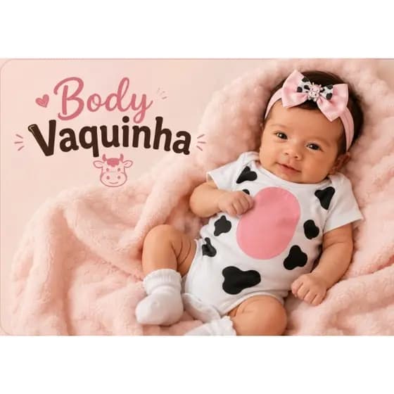 Body Bebê Menina Vaquinha + Saia Tule Tutu + Faixa Mesversário Fantasia Personagem Temática
