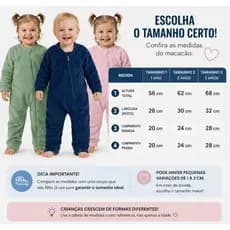 Macacão Bebê Fleece Inverno Quentinho Zíper Frontal Menino Menina 1 a 2 Anos -  Confira as Medidas