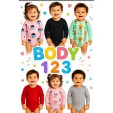 Body Liso Tamanhos 123 de 1 ano a 3 anos 1-2-3 Primeiros Passos 100% Algodão Liso Manga Longa