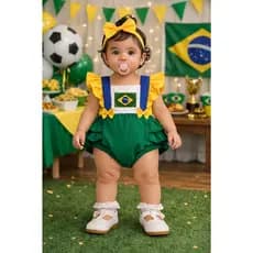 Romper Jardineira Copa do Mundo Bandeira do Brasil Roupa Bebê
