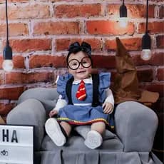 Body Jardineira Temático Fotos Mesversario Harry Potter com Faixa Tricoline 100%Algodão