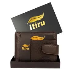 Carteira de Couro Marron Legítimo 100% Masculina Fecho Porta Moedas Couro Marrom Café Presente Dia Dos Pais