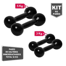 Kit Par Halter Bola Emborrachado 3 e 5 Kg - Total 16 Kg