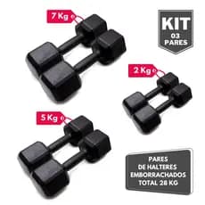 Kit Par Halter Sextavado Pintado 2 5 e 7 Kg - Total 28 Kg