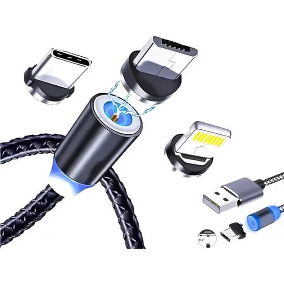Cabo Carregador Magnético Usb 3 Em 1 Tipo C, iPhone, Android V8, Universal 2.4A -1M