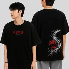 Camisa Camiseta Oversized Em Algodão Estampado Anime Tokyo Ghoul Desenho Flor Japonês Unissex Camisa Larga Streetwear