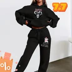Conjunto Moletom Inverno Blusa Canguru E Calça Kuromi Gotica Punk Estilosa Moderna