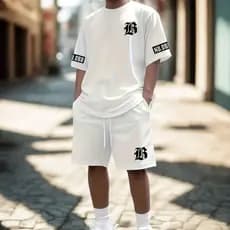 Camiseta Oversized e Bermuda tactel Casual Conjunto Streetwear Confortável Moda Masculina
