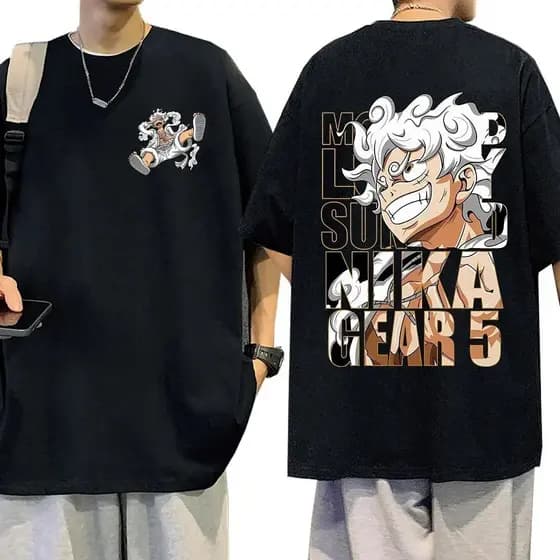 Camisa Camiseta Unissex Luffy Anime One Piece Gear 5 Camisa Streetwear 100% Algodão Confortável Estilo Moda Unissex