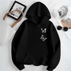 Moletom feminino Canguru Blusa de frio com capuz duas borboleta casaco