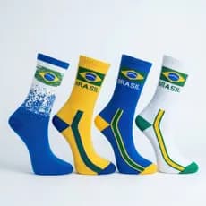 Kit Meia Esportiva Casual Cano Alto Brasil Copa do Mundo - Unissex