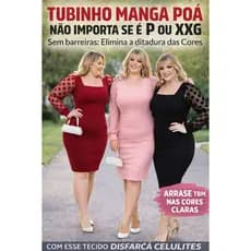Vestido Moda Evangélica Cristã Godê Social Tubinho com Tule Midi Manga Comprida de Tulr Poá