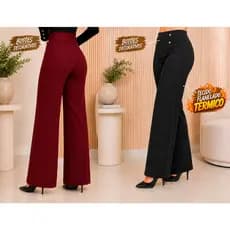 Calça Pantalona Flanelada mais Vendida Cintura Alta Plus Boca de Sino Larga Botão Lycra Tecido Grosso Disfarça Celulites