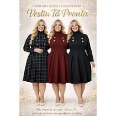 Vestido Moda Evangélica Social Estilo Sobretudo Manga Longa Rodado Plus Size Sobre Tudo Preto Golá Alta Godê