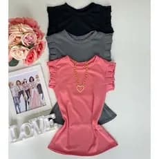 Kit 3 Blusas feminina canelada com babado Blusinha