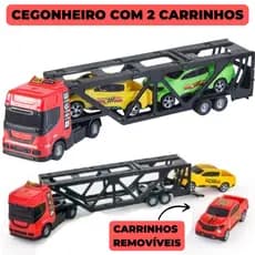 Caminhão Carreta Cegonheira Cegonha + 2 Carrinhos Brinquedo Infantil Meninos Bstoys Presente