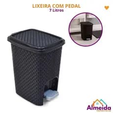 Lixeira 7 Litros Com Tampa e Pedal Plástica Rattan Para Cozinha Banheiro Escritório