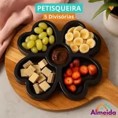 Petisqueira Bandeja Para Petiscos Com Porta Molho Prática Redonda 29cm