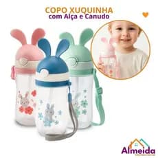 Copo Infantil Tipo Xuquinha Bebê com Alça e Canudo Antivazamento Bichinho Divertido