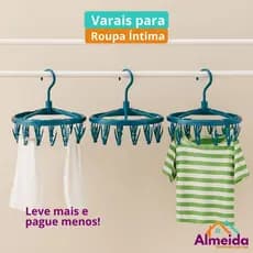 Varais para Calcinha Meia Cueca Roupas Intimas 18 Pregadores Prendedores