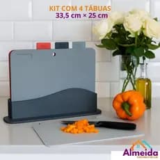 Kit 4 Tábuas De Corte Com Suporte Antiderrapante Poliéuretano Powermaid