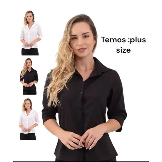 Camisete manga 3/4 branca preta azul marinho camisete social feminina gabardine passa fácil PP ao Xgg