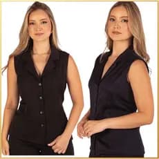 Colete Feminino Social  Alfaiataria 2 Bolsos Direto Fábrica