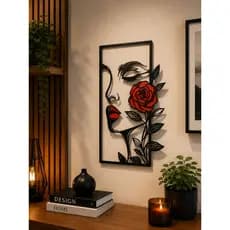 Escultura Mulher com Rosa Decorativa de Parede  Arte Moderna Elegante para Sala Quarto e Escritório