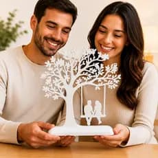 Escultura Casal no Balanço Árvore da Vida Decorativa Romântica Moderna para Sala Quarto e Presente
